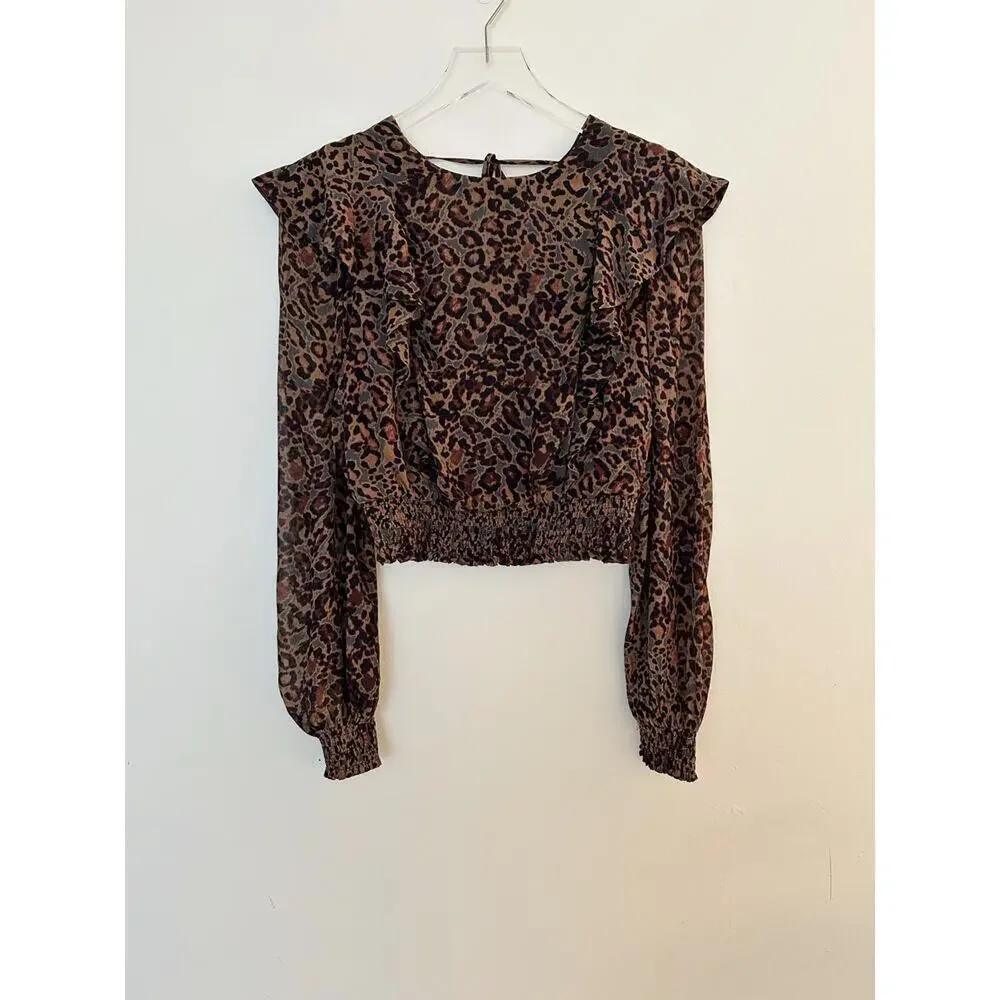 AllSaints Elodie Halftone Animal Print Ruffle Crop Top - Picture 3 of 8